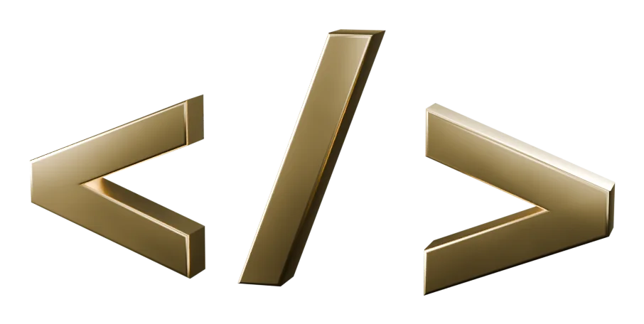 A code tag, </>, in solid gold