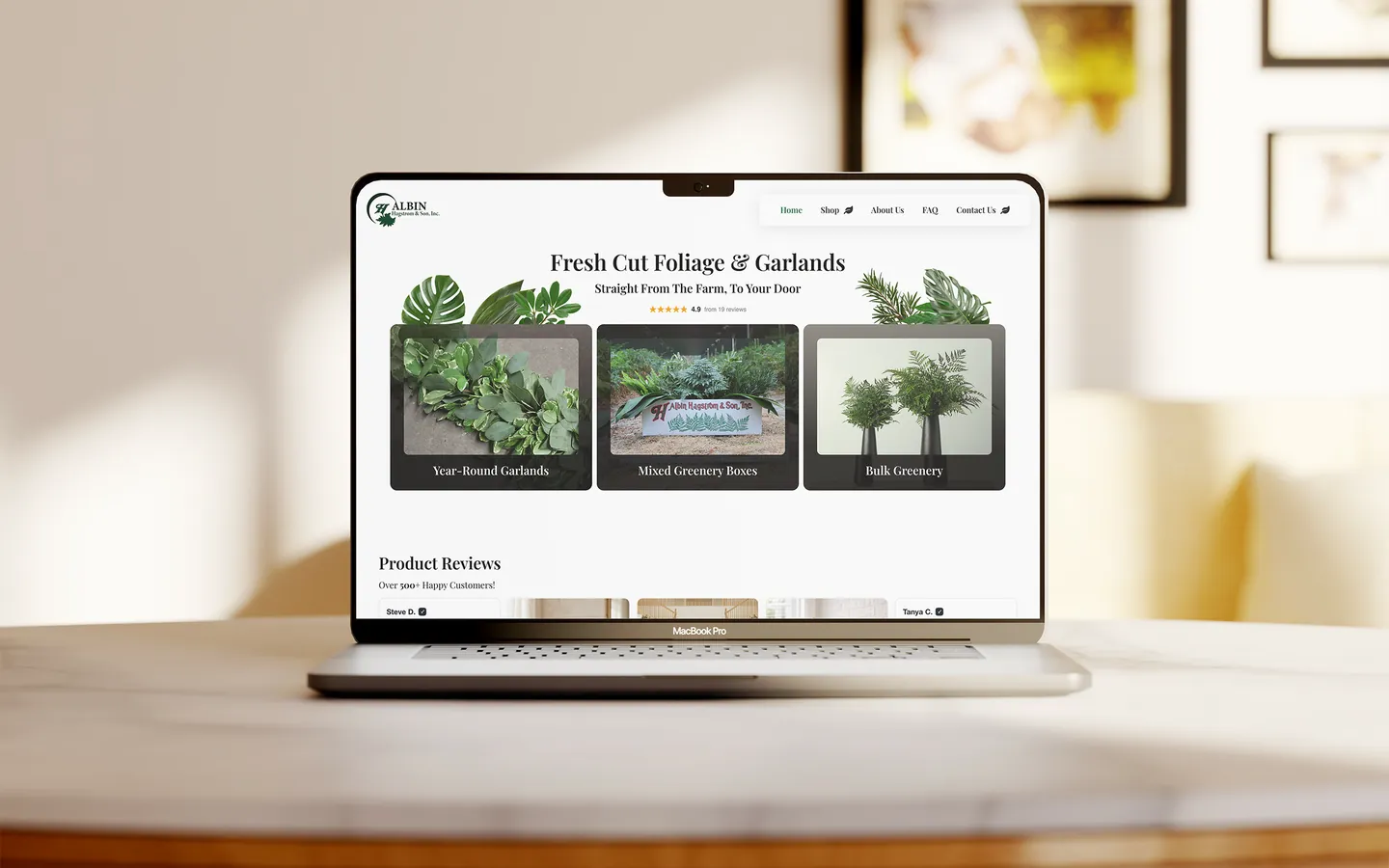 The Albin Hagström & Son website on a laptop
