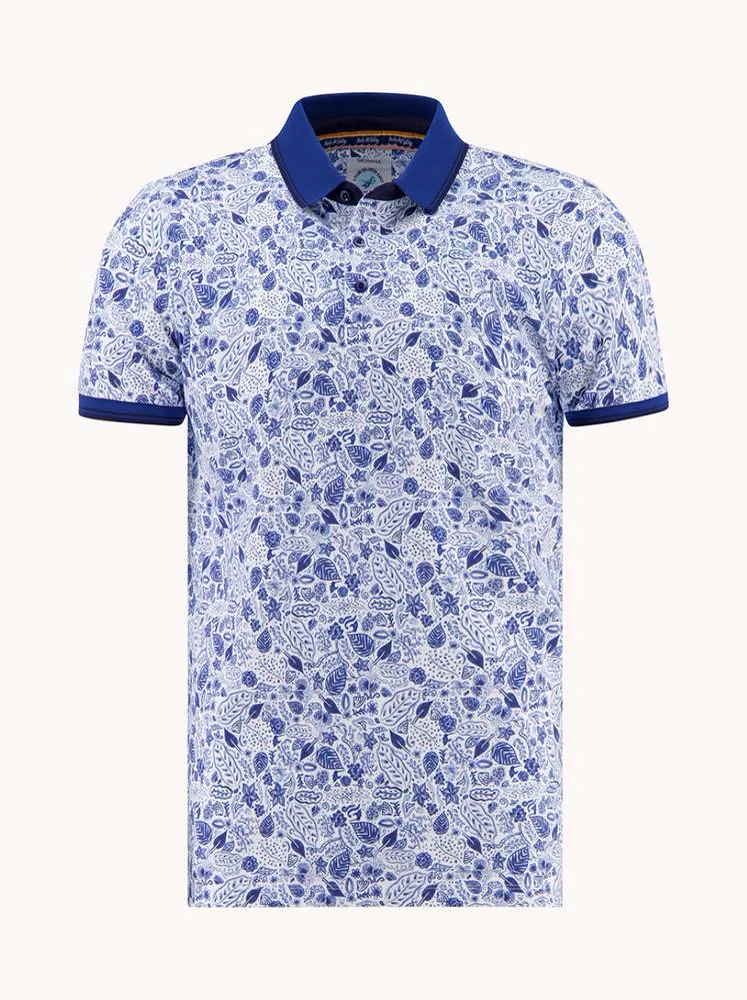 An A Fish Named Fred polo in a blue flower print